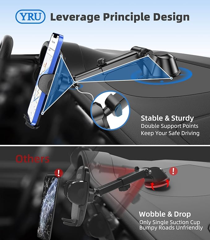 YRU [2025 Upgraded Universal Car Phone Holder Mount【360°Rotatable & Strong Suction】 Cell Phone Car Dashboard Windshield Phone Holder Dash Vent Stand for iPhone 17 16 Pro Max Samsung Truck, Dark Blue