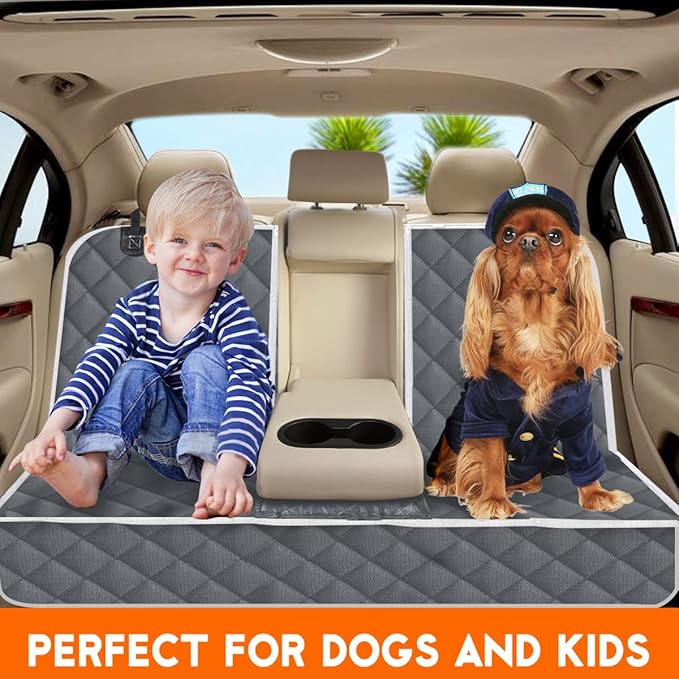 Yuntec Dog Car Cover for Back Seat Pet Protector Waterproof Bench Car Seat Cover, Nonslip Rear Seat Cover fits Middle Armrest for Most Cars Trucks SUVs - Grey