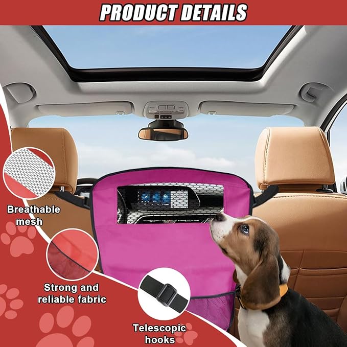 Dog Car Net Barrier Between Seats - Pet Barrier Vehicle Travel Dog Fence with Mesh Window for Safe Driving - Vehicle Divider Car Backseat Barrier Storage Bag for SUVs and Trucks (Purple)