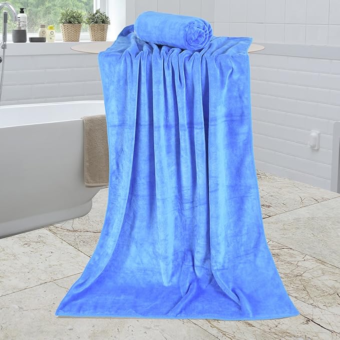 JML Large Microfiber Bath Towels Set for Adult, 2 Pack 30" x 60" - Soft, Absorbent, Quick Dry, Lint Free, Perfect for Sauna, Pool, Gym, Shower, Hair Wrap, Fitness, Sport, Yoga, Blue