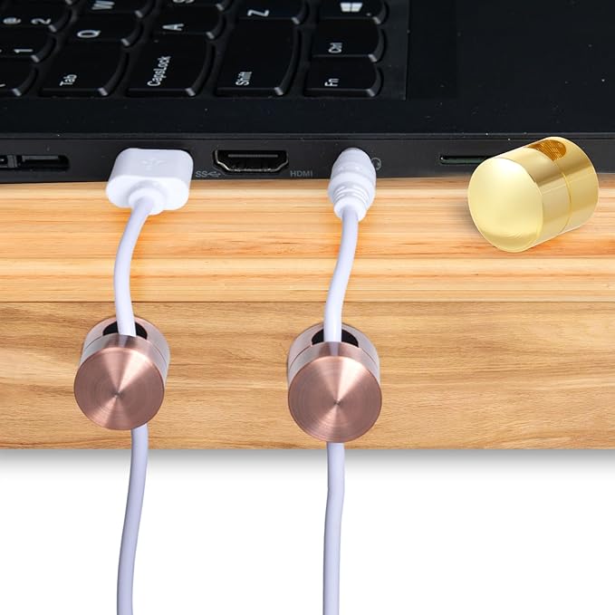 SmallCat 3 Sets Charger Holders for Cords, Adjustable Cable Anchor Holders, Adhesive Metal Cord Clips, Cable Management Wire Organizers for Desk, Office, Nightstand - Gold, Red Bronze, Silver