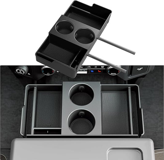 Front Center Seat Headrest Organizer Compatible with 2011-2026 Ford F150 F250 F350 F450 F550 F650 Cup Holder Coin Container Storage Box with Silicone Pads Accessories (Jump Seat Console Only)
