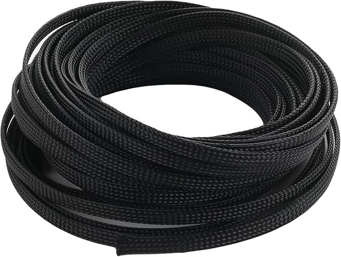Aicosineg 32.81ft PET Flexible Braided Cable Sleeve 0.25inch Width Wire Loom Sleeving and Organizer Flexible Wire Mesh Sleeve Wrap Protector for TV Audio PC Cords from Pets Chewing Black