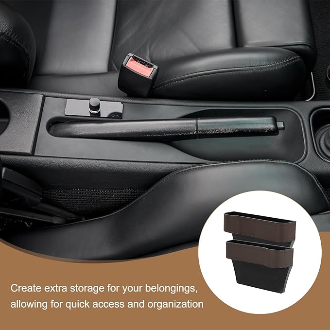 HARFINGTON Car Seat Gap Filler Organizer 10.2 x 6.5 x 3.1 Inch ABS+Leather Universal Car Organizer Storage Box Between Seat and Console (Right) with Cup Holders for Phone Keys, Brown