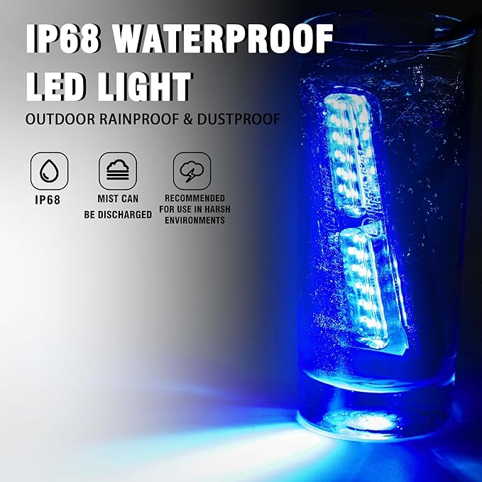 WINECO 8PCS LED Strobe Lights 12V Sync Feature Blue 12LED Emergency Hazard Warning Lights with Strobe Controller for Trucks Vehicles ATV RV Cars Van