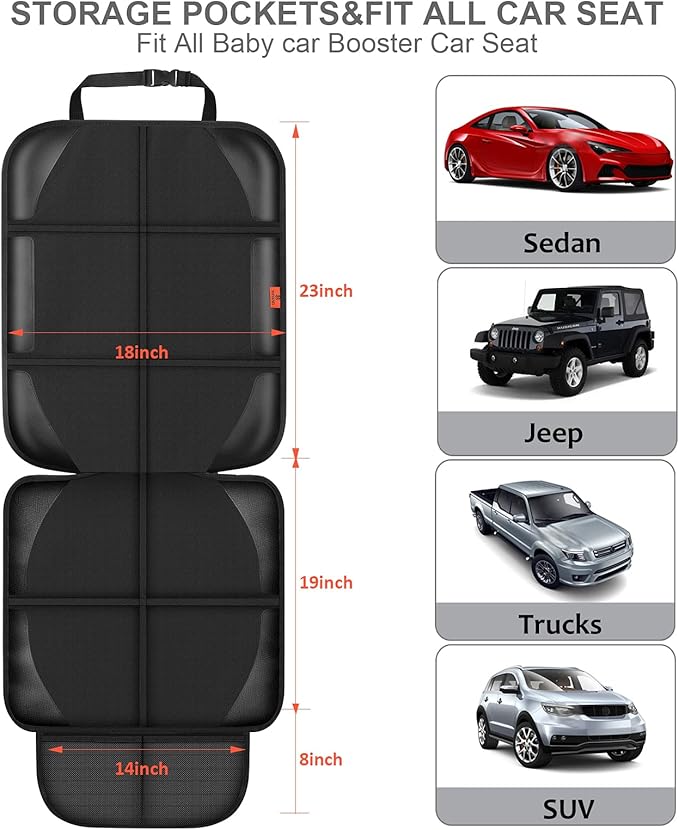 XHYANG Car Seat Protector,Auto Car Seat Protectors Baby Carseat Waterproof & Durable 600D Fabric for Child Baby Car Seat Mat Vehicle Pet Cover 2 Storage Pockets (2 Pack)