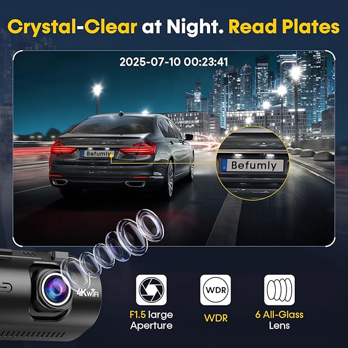 Front and Rear Dash Cam for Car: 4K+1080P Dual Dashcam Record Every Moment for Accident Evidence - 5G WiFi Quick Video Access 15-Min Install by Befumly