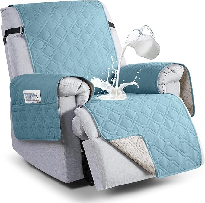VANSOFY 100% Waterproof Recliner Chair Covers, Recliner Cover Non-Slip Dog Chair Cover Furniture Protector Washable Slipcover with Pocket, Elastic Straps for Pets, Dogs(Azuree, 28")