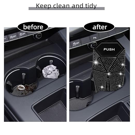 NBTEPEM 2 PCS Bling Car Trash Can with Lid, Bling Car Accessories Trash Bin, Leakproof Auto Garbage Can with 60 Trash Bags, Multipurpose Organizers and Storage for Home, Office (Black Diamond)