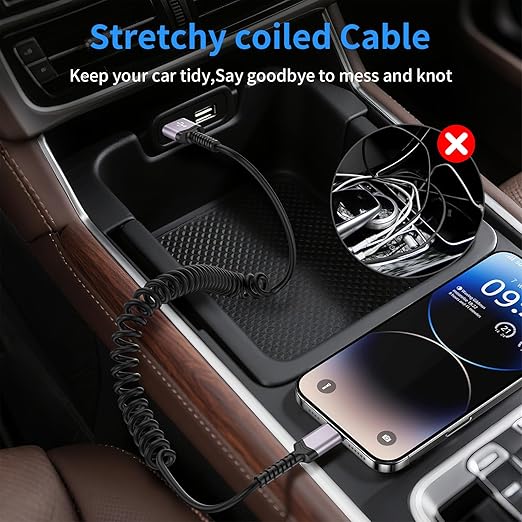 3 Pack Coiled Lightning Cable for Car [MFi Certified] Retractable iPhone Charger Apple CarPlay USB to Lightning Cord Fast Charging for iPhone 14 13 12 11 Pro Max Mini XR XS 8 SE