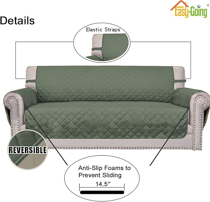 Easy-Going Chair Sofa Slipcover Reversible Sofa Cover Water Resistant Couch Cover Furniture Protector Cover with Elastic Straps for Pets Kids Children Dog Cat (Chair, Greyish Green/Beige)