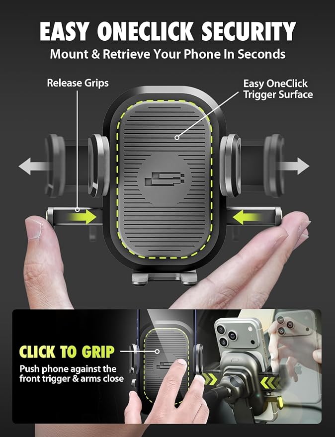 Bracketron 3-in-1 Universal Car Phone Mount - Dashboard, Windshield & Air Vent Cell Phone Holder for Truck - Easy One-Touch Hands-Free Clamp, Heavy Duty Suction Cup, 360 Rotation Telescoping Arm