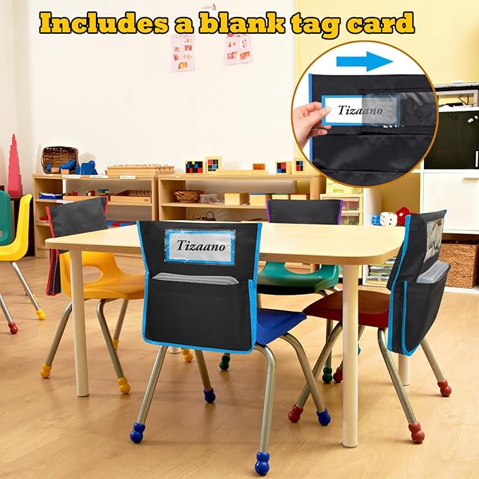 AZKAQA Chair Pockets for Classroom 15.6x16.8 Inch - 12 Pack Chairback Buddy Pocket Chart Seat Back Organizer Student Storage with Lable Slot for Classroom Kindergarten School Home (Multicolors)