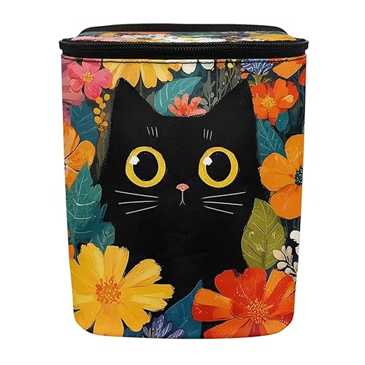 Talayituse Black Cat Daisy Flower Print Car Trash Can Portable Auto Garbage Bin Multifunctional Vehicle Interior Accessories with Adjustable Straps Universal Fit Truck SUV Sedan