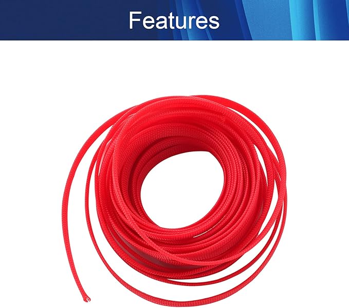 Aicosineg 32.8ft PET Flexible Braided Cable Sleeve 0.44inch Width Wire Loom Sleeving and Organizer Flexible Wire Mesh Sleeve Wrap Protector for TV Audio PC Cords from Pets Chewing Red