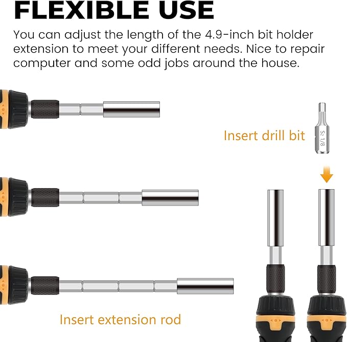 MulWark 63PC Magnetic Ratcheting Screwdriver Bit Set – Multibit Screw Driver with Screwdriver Bits Slotted, Torx, Hex, Pozi, Philips, Square; Nut Driver Set for SAE and Metric – Christmas Gift