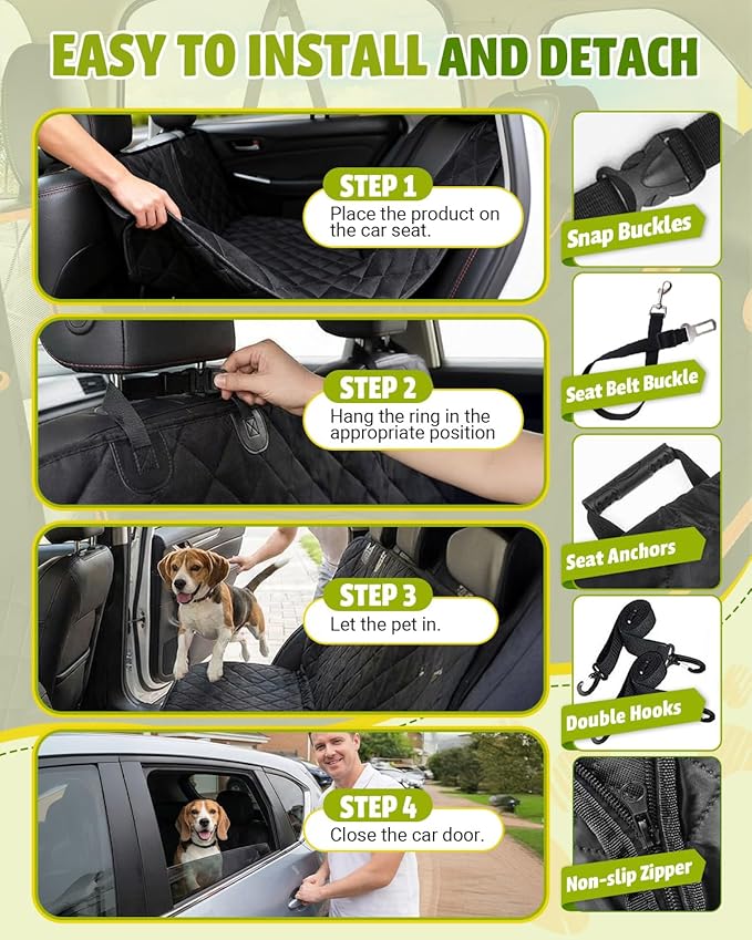 Dog Car Seat Cover, 600D Heavy Dute Durable Car Seat Cover for Dogs Pets, 100% Waterproof Scratch Proof Nonslip Dog Hammock for Cars, Seat Covers Protector with Seatbelt for Pet Sedan SUV Trucks