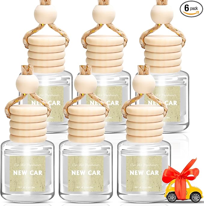 AROIC 6 Pack Car Air Freshener Hanging, New Car Scent Natural Plant Essential Oil Fragrance Diffuser, Unisex Air Freshener Aromatherapy Effectively Eliminates Odors Long-Lasting Fresh Scent (8ml Each)