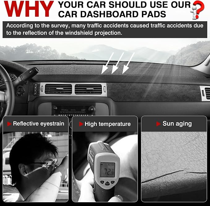 Autorder Dashboard Cover Mat for 2007-2013 Chevy Silverado Sierra,2007-2014 Chevy Tahoe Suburban Denali Avalanche&GMC Yukon/XL Without Dash Speaker&Only One Glove Box Accessories Velvet Dash Cover