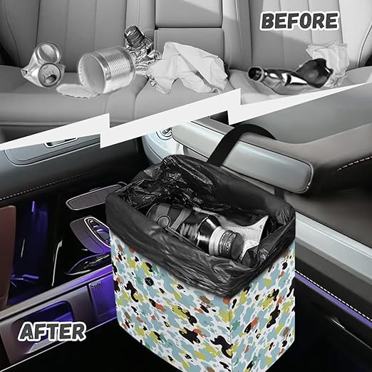 Car Trash Can Leakproof Trash Bin Car Garbage Can Hanging Water-Resistant Collapsible Auto Trash Bag Car Accessories for Women, Colored Cowhide Print