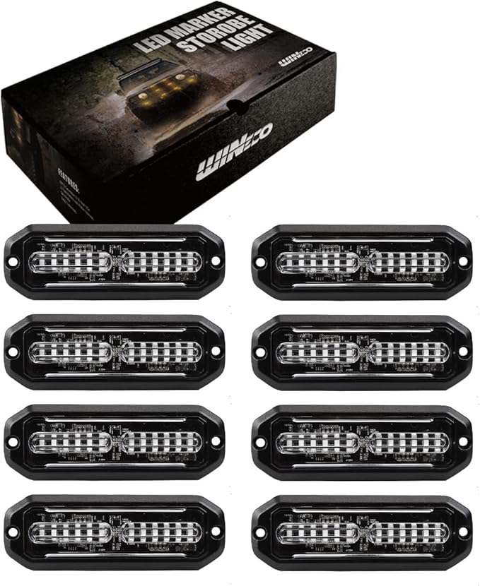 WINECO 8pcs 12 LED Surface Mount Strobe Lights, Firefighter Blue Grill Grille Emergency Warning Flashing Cop Lights Police Light Assemblies for Trucks Vehicles