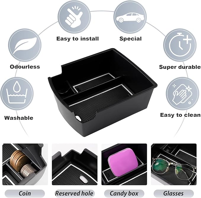 SKTU for 2018 2019 2020 2021 2022 2023 Hyundai Kona Center Console Organizer Insert ABS Black Materials 2023 Kona OS Tray Armrest Box Glove Secondary Storage Box with Coin and Glass Holder (White)