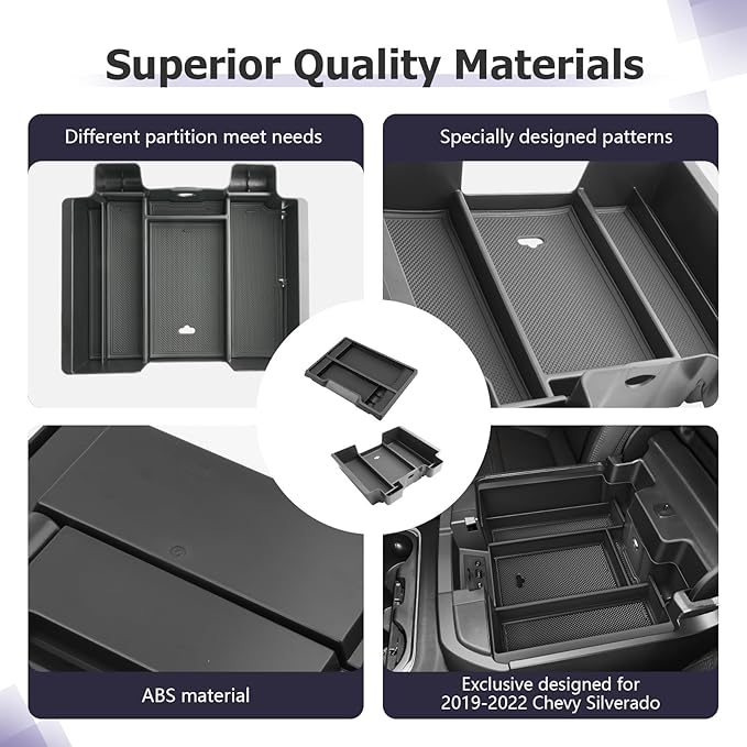 LUWU Center Console Organizer Compatible with 2019-2022 Chevy Silverado/GMC Sierra 1500 & 2020-2023 Chevy Silverado/Sierra 2500HD 3500HD Accessories, 2-Pack Black (ONLY for Full Console w/Bucket Seat)