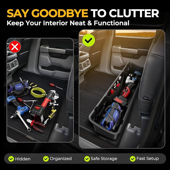 Auto Dynasty Under Seat Cargo Storage Box Organizer Fit for 2015-2025 Ford F150 Crew Cab, F250 F350 Super Duty Crew Cab, Rear Extra Cargo Store Truck Organizer