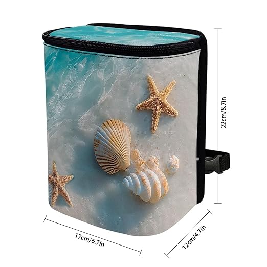 Talayituse Starfish Beach Seahells Print Car Trash Can with Lid, Leak Proof Auto Trash Bag Hanging Vehicle Garbage Can Multipurpose Storage Container for Back Seat Road Trip