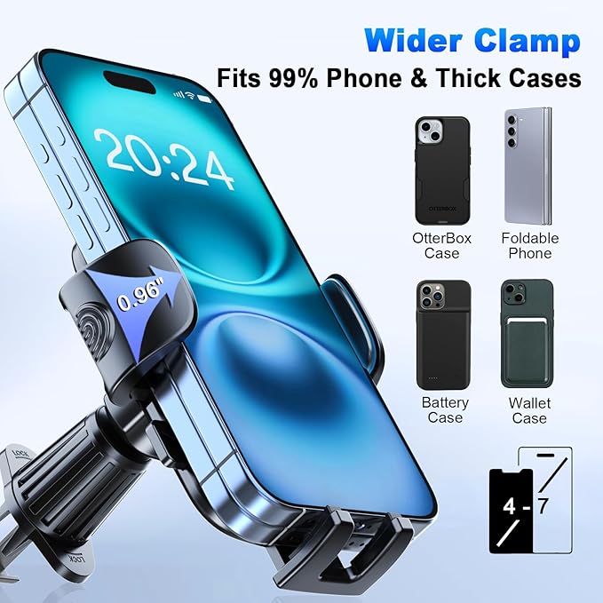 [2026 NEW] Car Phone Holder for Horizontal/Vertical Vent【Upgraded Metal Hook Clip】【Wider Clamp&Fit Thicker Case】Universal Cellphone Stand Car Mount Cradle for iPhone 17 Pro Max 16 15 14 13 Air Android