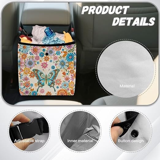Butterfly Car Trash Can for Back Seat Car Accessories for Women Men Boho Mandala Leakproof Auto Garbage Cans Hanging Trash Bin for Car Water-Resistant
