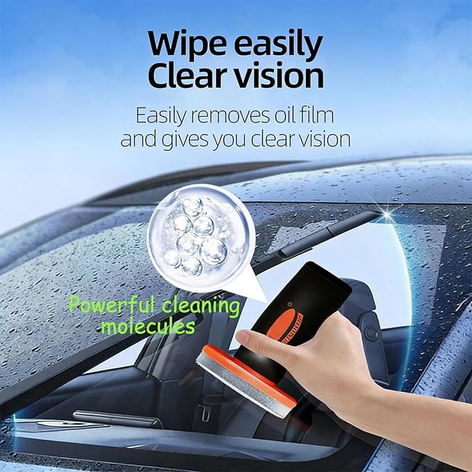 【2PCS】Glass Guard, Glass Oil Film Remover for Car, Glassy Emulsion Cleaner Roll-On Glass Compound with Cleaning Board, Removes Oil Film & Smudges, Improve Windshield Clarity for Safe Driving (100ml*2)