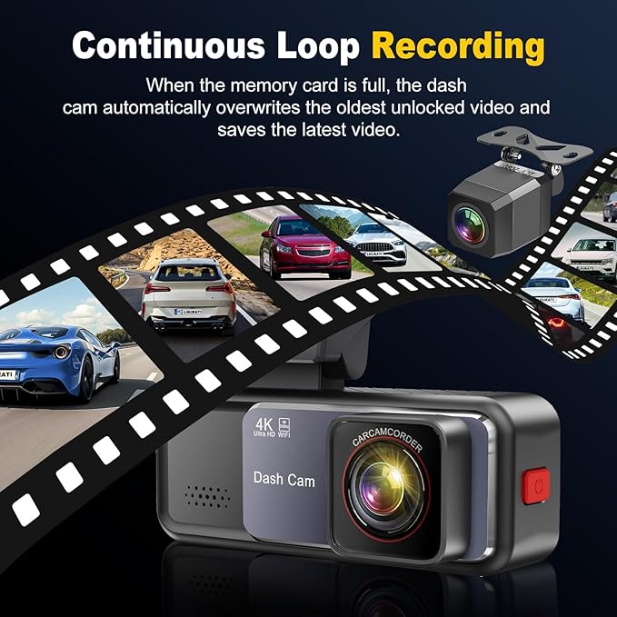 4K+2K Dash Cam Front and Rear, Free 64GB Card Included, 5.8GHz WiFi Dash Camera for Cars, Built-in G-Sensor, 3.2” IPS Screen, 170°Wide Angle, Night Vision, 24 Parking Mode