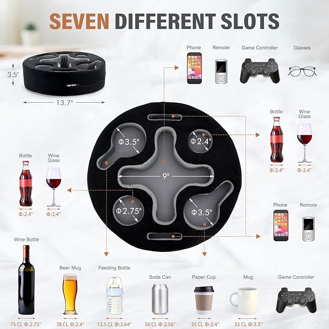 INNO STAGE Couch Cup Holder-Sofa Cup Holder Pillow | Couch Caddy Buddy | Drinks Cupholder Tray Organizer for Bed, Rv, Tv, Car, Man Cave, Boat, Remote, Snacks| Present for Couch Potato(Black)