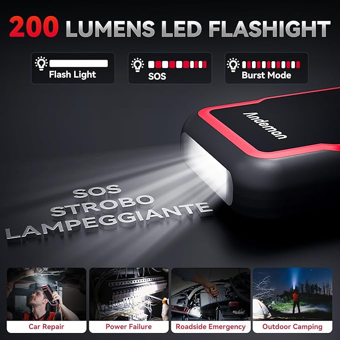 Andeman Car Jump Starter 3000A Peak 20000mAh (Start 9L Gas Engine or up to 7L Diesel Engine) Battery Charger Automotive, 12V Car Jumper, Power Bank Power Pack with Quick Charge Type-C Ports, Red