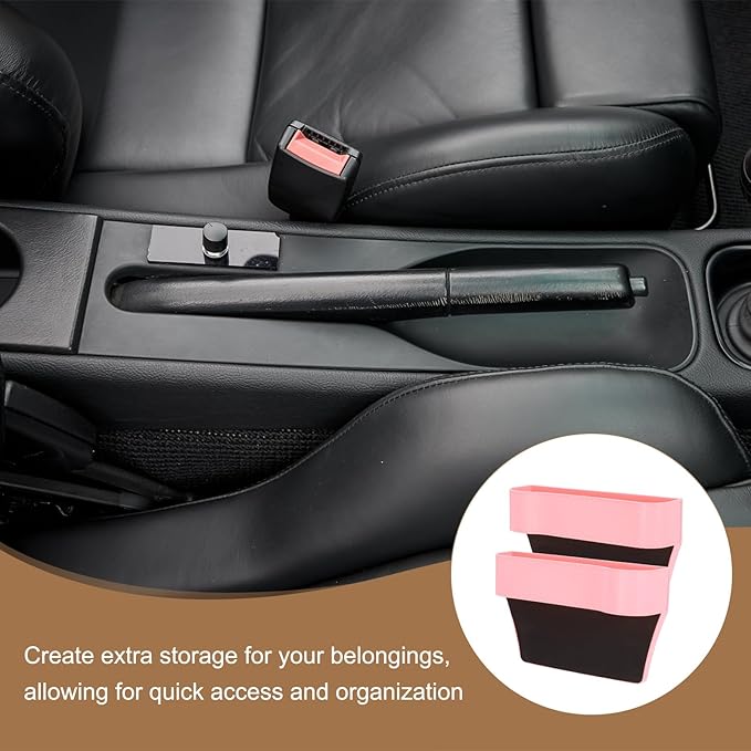 HARFINGTON 2pcs Car Seat Gap Filler Organizer 10.2 x 6.5 x 2.8 Inch PP Universal Car Organizer Storage Box Between Seat and Console (Left+Right) with Cup Holders for Phone Keys, Pink