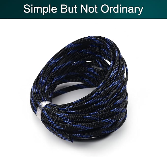 Aicosineg Cable Sleeve Braided Sleeving PET Wire Loom Tubing Cable 32.81ft-1/4inches Wrap Protector for HiFi Audio and Video Headphone Cable Protect Wires from Chewing of Pets Black and Blue