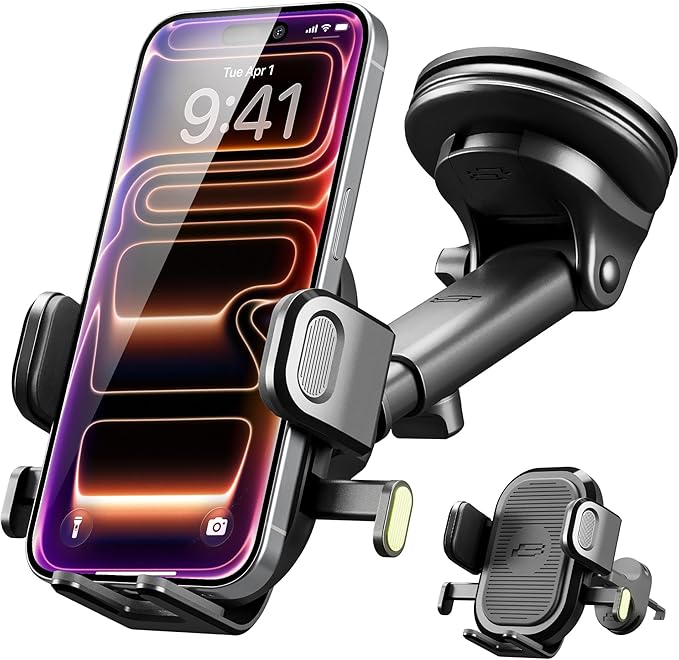 Bracketron 3-in-1 Universal Car Phone Mount - Dashboard, Windshield & Air Vent Cell Phone Holder for Truck - Easy One-Touch Hands-Free Clamp, Heavy Duty Suction Cup, 360 Rotation Telescoping Arm