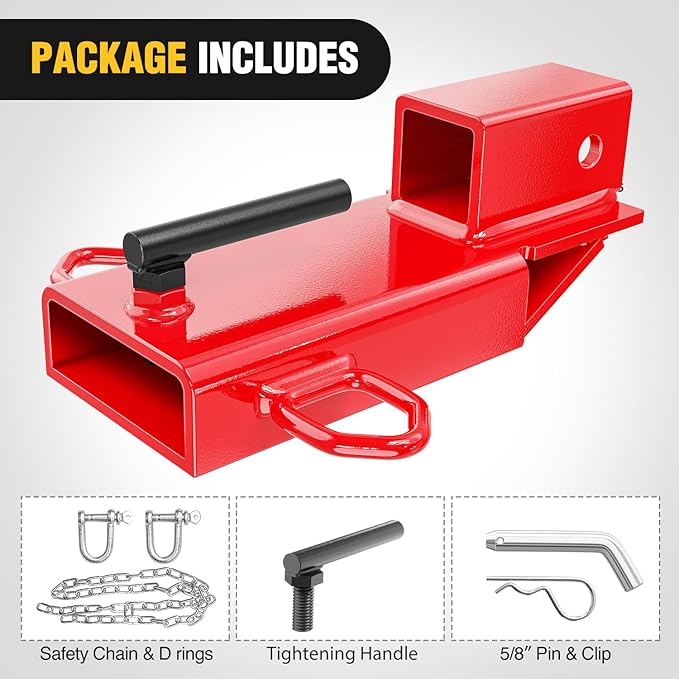 Nilight Forklift Trailer Hitch Attachment Fits 2 Inch Receiver Clamp on Pallet Fork Trailer Towing Adapter with Safety Chain & 5/8” Hitch Pin Clip Red
