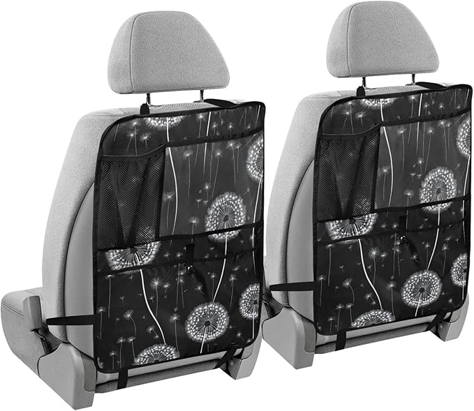 Black Dandelion 2 Pack Backseat Car Organizer with Storage Pockets Seat Back Organizers for Kids Kick Mats Backseat Protector Automotive