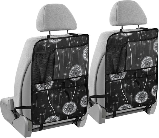 Black Dandelion 2 Pack Backseat Car Organizer with Storage Pockets Seat Back Organizers for Kids Kick Mats Backseat Protector Automotive
