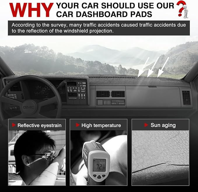 Autorder Gray Dashboard Cover Mat for 1988-1994 Chevy Chevrolet Silverado/GMC Sierra C/K 1500 2500 3500 Pickup Truck/1992-1994 GMC Yukon/Chevy Blazer Suburban Accessories Dash Cover Polyester Dash Mat