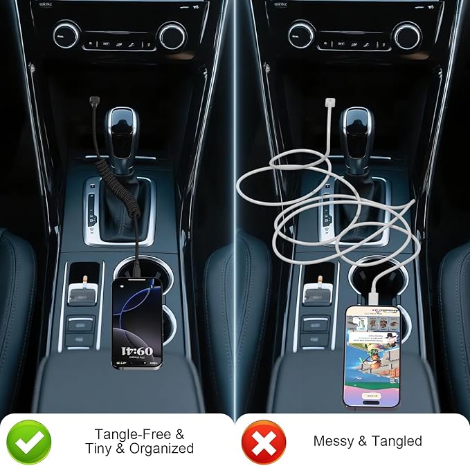 Coiled Car Carplay Charger Fast Charging，[2-Pack, 3Ft] Retractable Braid USB A to USB C Cable for iPhone 17/16/15/Plus/Pro Max/MacBook Pro, Type-C Cord,Black
