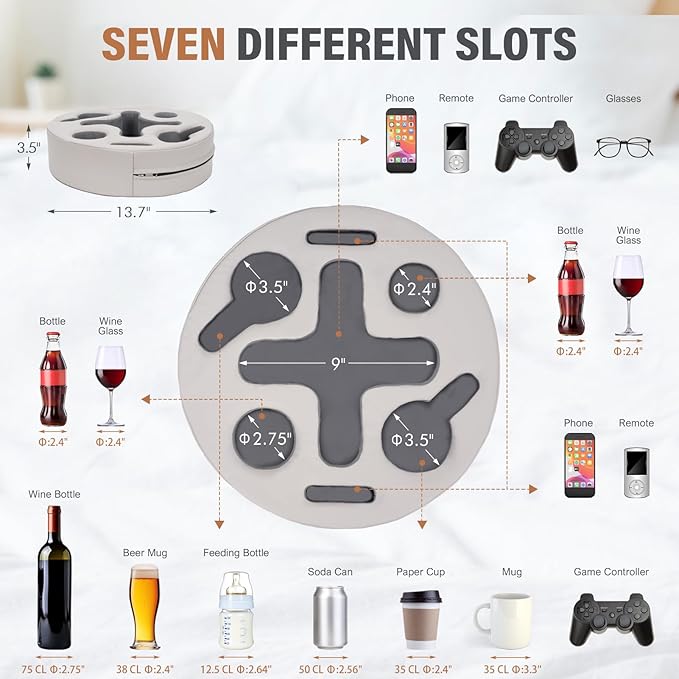 INNO STAGE Couch Cup Holder Pillow- -Sofa Cup Holder | Couch Caddy Drinks Cupholder Tray for Bed, Rv, Tv, Car, Man Cave, Backseat for Remote, Snacks (PUGrey, 13.7 x 13.7 inch)