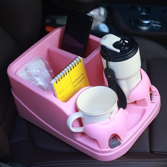 Universal Center Console Organizer for Truck Bench Seat & SUV, Truck Floor Console with Expandable Cup Holders, Fits Silverado Minivan, Stable Transmission Hump Storage Box for Car Backseat (Pink)