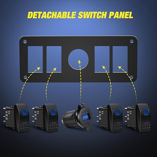 Nilight 4 Gang Rocker Switch Panel with Voltmeter Waterproof 12V DC PD Type C and QC 3.0 USB Charger Night Glow Stickers for Cars Trucks Boats RV
