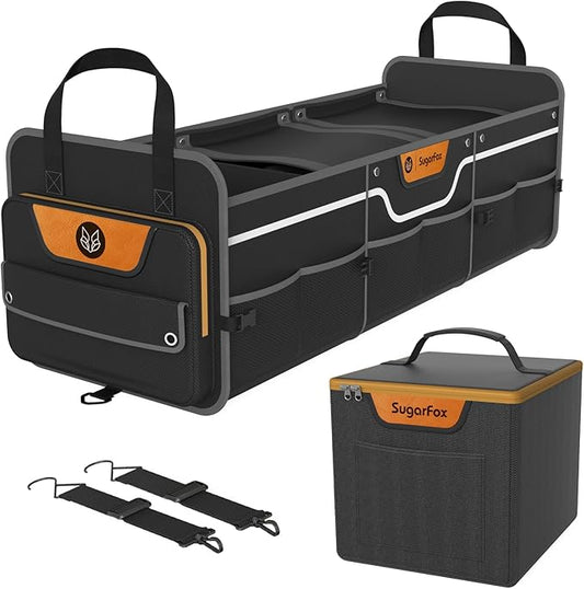 Car Trunk Organizer for SUV, Heavy Duty Waterproof Trunk Organizer, Foldable Collapsible Car Organizer with Cooler, Multi-Compartment Large Trunk Organizer (95L), Black-M003