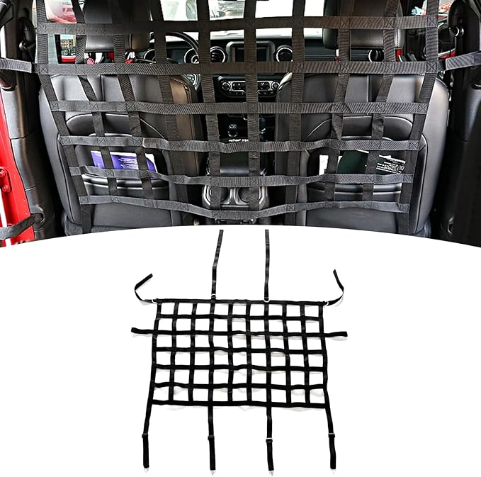 Dog Car Barrier Rear Seat Divider Net for Jeep, Mesh Cargo Pet Net for 2007-2020 Jeep Wrangler JK JKU JL JLU