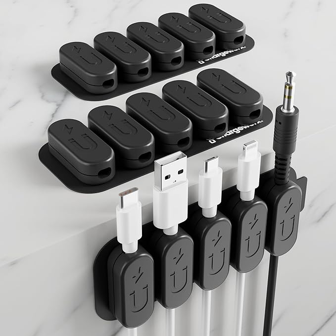 CHARGEWORX Magnetic Cable Clips 10-Pack – Adhesive Cord Organizer for Desk, Wall, Nightstand & Car – Magnetic Cable Holder for USB-C, Lightning, HDMI & Charging Cables – Cable Management Clips