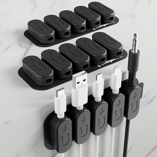 CHARGEWORX Magnetic Cable Clips 10-Pack – Adhesive Cord Organizer for Desk, Wall, Nightstand & Car – Magnetic Cable Holder for USB-C, Lightning, HDMI & Charging Cables – Cable Management Clips